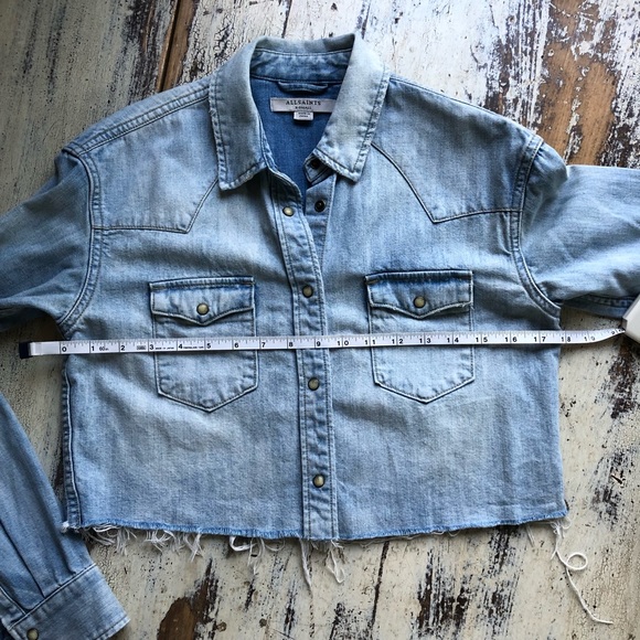 ALL SAINTS Denim Western Shirt Cropped Factory Raw Hem XS - Picture 6 of 10